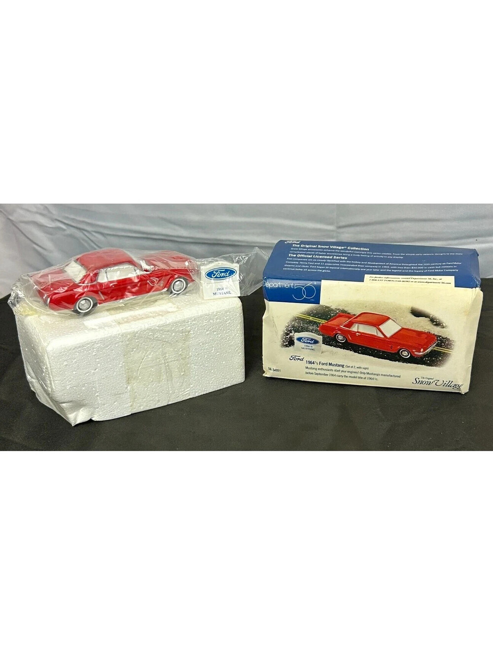 Department 56 Snow Village 1964 1/2 Ford Mustang Red Car w/ Sign New in Box